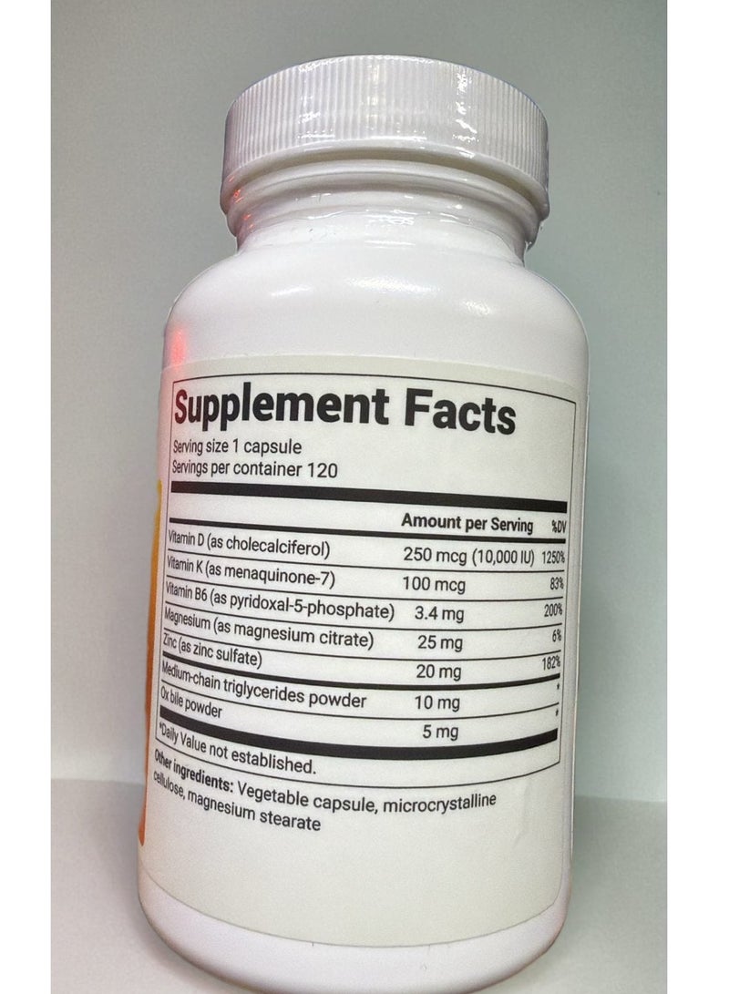 Dr. Berg Nutritional فيتامين د3 ك2 مع زيت MCT - يحتوي على 10000 وحدة دولية، د3، 100 ميكروجرام MK7 فيتامين ك2، أملاح الصفراء النقية، الزنك والمغنيسيوم لامتصاص أقصى قدر من الفائدة - مكمل فيتامين ك2 د3 - 120 كبسولة - Image 2