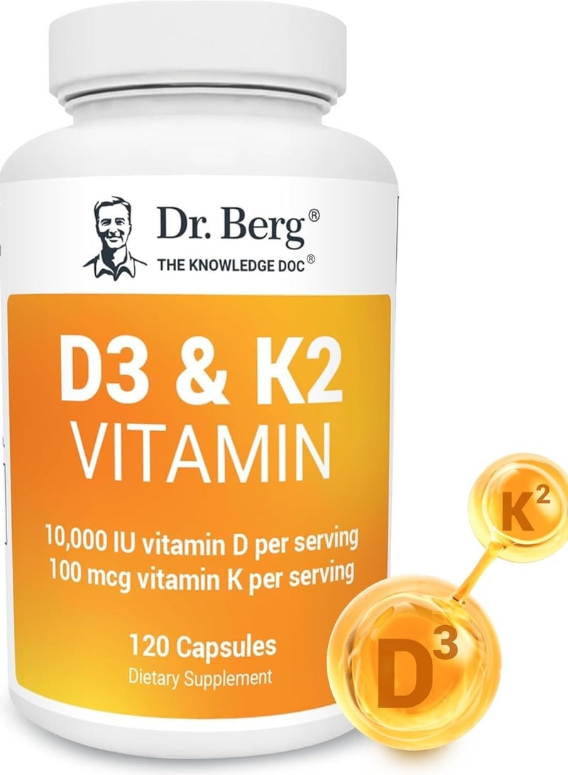 Dr. Berg Nutritional فيتامين د3 ك2 مع زيت MCT - يحتوي على 10000 وحدة دولية، د3، 100 ميكروجرام MK7 فيتامين ك2، أملاح الصفراء النقية، الزنك والمغنيسيوم لامتصاص أقصى قدر من الفائدة - مكمل فيتامين ك2 د3 - 120 كبسولة - Image 4