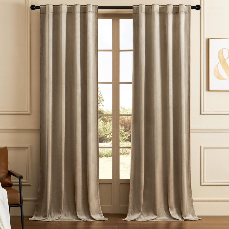 Timeper Taupe Velvet Curtains 108 inches 2 Panels Light Blocking Curtains for Bedroom Living Room Thermal Insulated Luxury Super Soft Window DrapesBack Tab  Rod PocketW52 x L108 inches