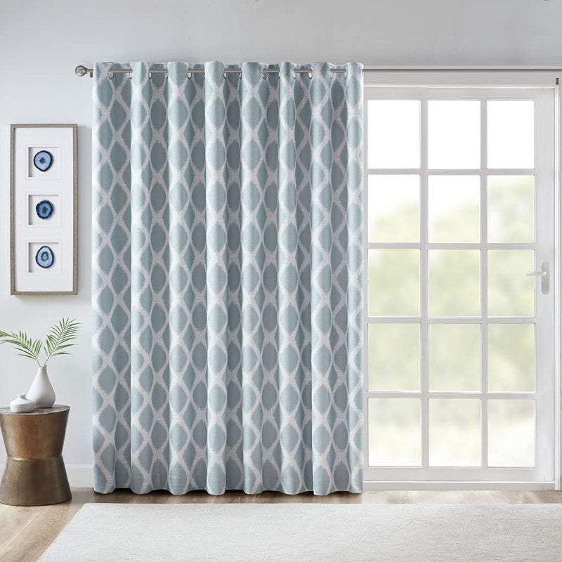 Sun Smart Blakesly Blackout Curtains Patio Window Ikat Print Grommet Top Living Room Decor Living Room Decor Thermal Insulated Light Blocking Drape for Bedroom and Apartments 100 x 84 Aqua