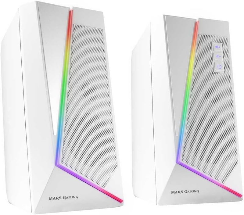 مارس_جيمنج Mars Gaming MS7W، مكبر صوت RGB، بلوتوث 5.0 + جاك 3.5، صوت DSP بقوة 20 واط، أبيض - Image 1