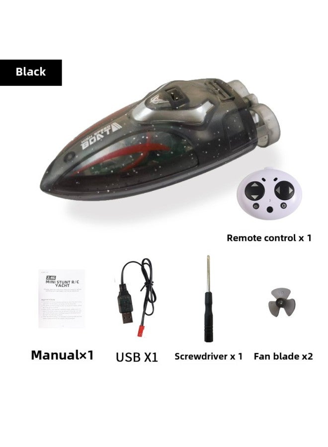 JJRC Light Stunt Charging Remote Control Speedboat 2.4G Mini Waterproof Remote Control Boat Indoor Children's Toys-Color:Black-Specifications:Two-pack  - Image 1