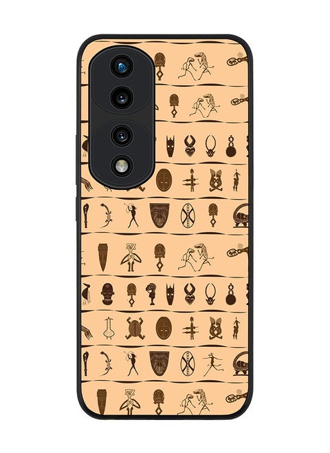 Rugged Black edge case for Honor 70 Pro Slim fit Soft Case Flexible Rubber Edges Anti Drop TPU Gel Thin Cover - Tribal Hieroglyphics