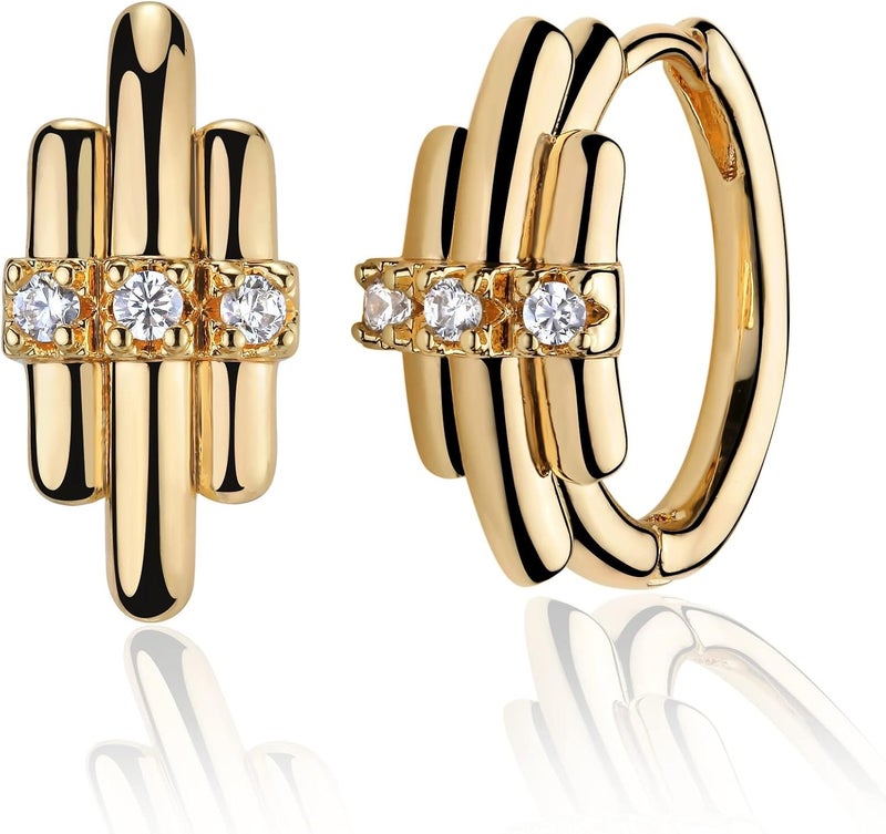 VACRONA Cubic Zirconia Huggie Earrings 14k Gold Plated Tiny Earrings Small Huggie Hoop Earrings Simple Lightweight Hoops Gift for Women - Image 1