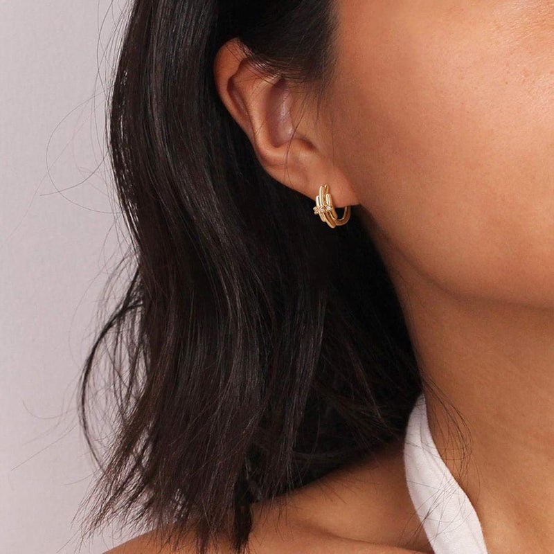 VACRONA Cubic Zirconia Huggie Earrings 14k Gold Plated Tiny Earrings Small Huggie Hoop Earrings Simple Lightweight Hoops Gift for Women - Image 2