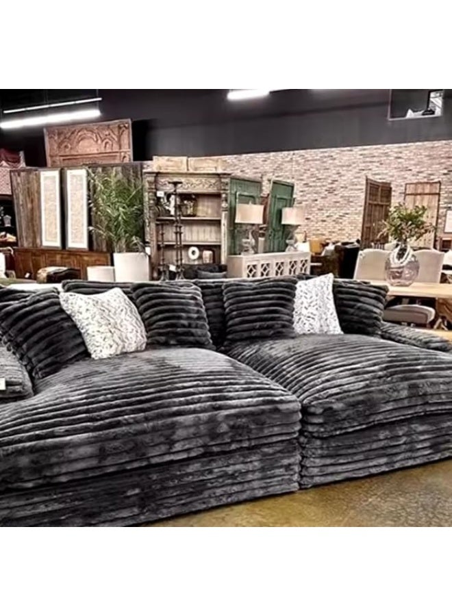 Generic Modular King Sofa in Luxe Brown Suede  Removable, Washable Upholstery for Living Room, Bedroom, or Balcony (Dark Grey)  - Image 1