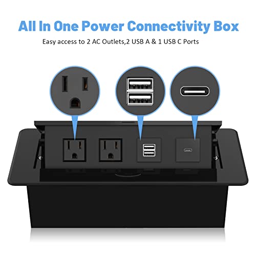 Kungfuking Pop Up Power Strip with PD 30W USB Ports, Recessed Power Grommet Outlet Hub Connectivity Box, Pop Up Outlets Socket for Table Conference Room Countertop, 2 AC Outlets, USB A and USB C Charging Ports - Image 5