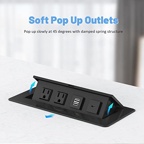Kungfuking Pop Up Power Strip with PD 30W USB Ports, Recessed Power Grommet Outlet Hub Connectivity Box, Pop Up Outlets Socket for Table Conference Room Countertop, 2 AC Outlets, USB A and USB C Charging Ports - Image 4