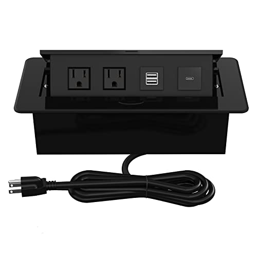 Kungfuking Pop Up Power Strip with PD 30W USB Ports, Recessed Power Grommet Outlet Hub Connectivity Box, Pop Up Outlets Socket for Table Conference Room Countertop, 2 AC Outlets, USB A and USB C Charging Ports - Image 1