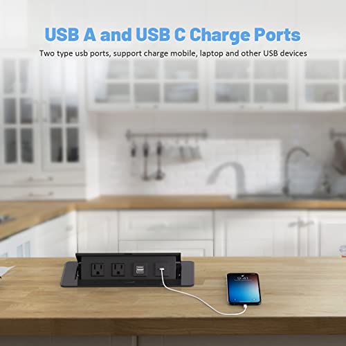 Kungfuking Pop Up Power Strip with PD 30W USB Ports, Recessed Power Grommet Outlet Hub Connectivity Box, Pop Up Outlets Socket for Table Conference Room Countertop, 2 AC Outlets, USB A and USB C Charging Ports - Image 3
