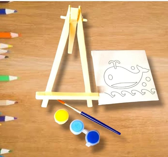 Tera13 Return Gifts for Kids (2 pcs) DIY Samll Painting Kit with Three Colors One Brush for Art & Craft Combo Set Mini Canvas Painting Kit Easel Stand, Painting Canvas Board Random Design - Image 3