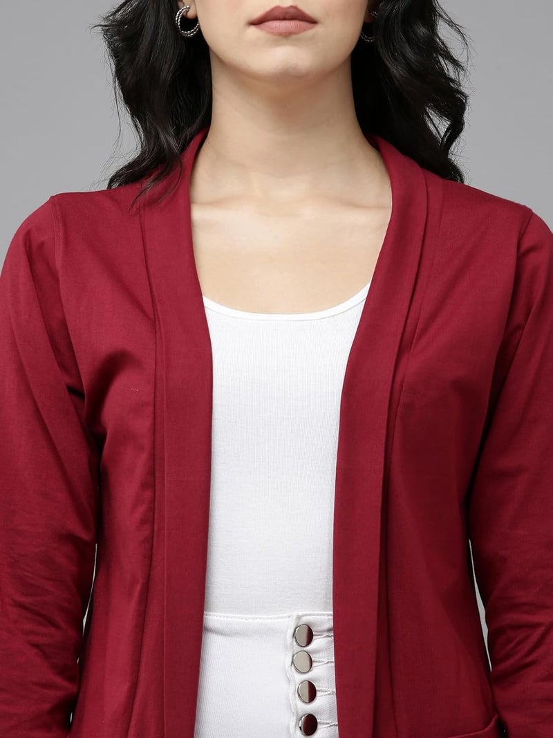 KRYPTIC Women Maroon Solid Long Sleeve Open Front Shrug - Image 5