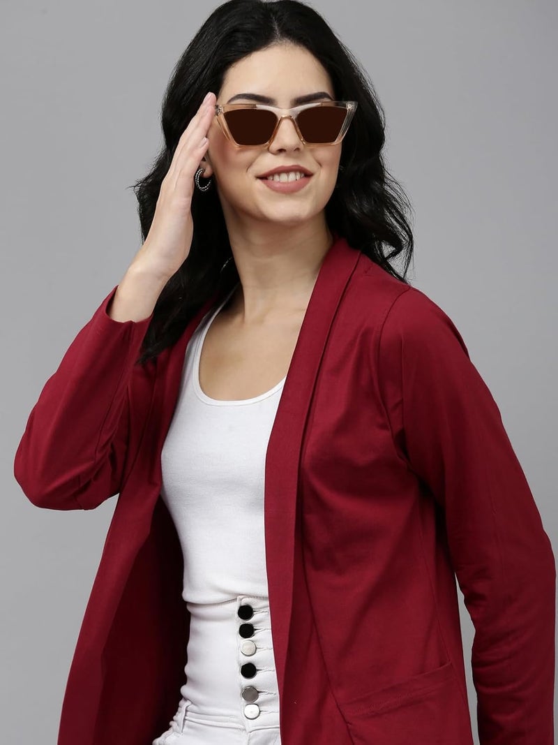 KRYPTIC Women Maroon Solid Long Sleeve Open Front Shrug - Image 2