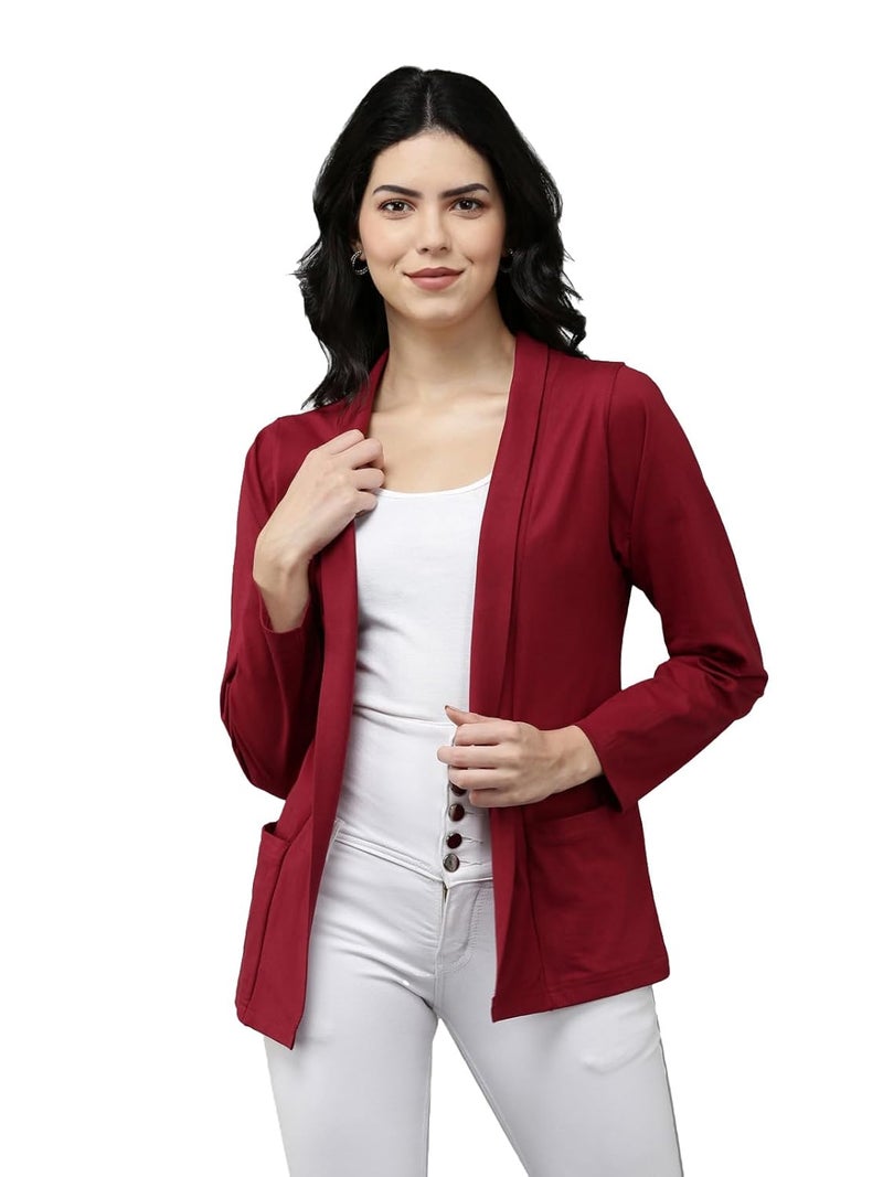 KRYPTIC Women Maroon Solid Long Sleeve Open Front Shrug - Image 1