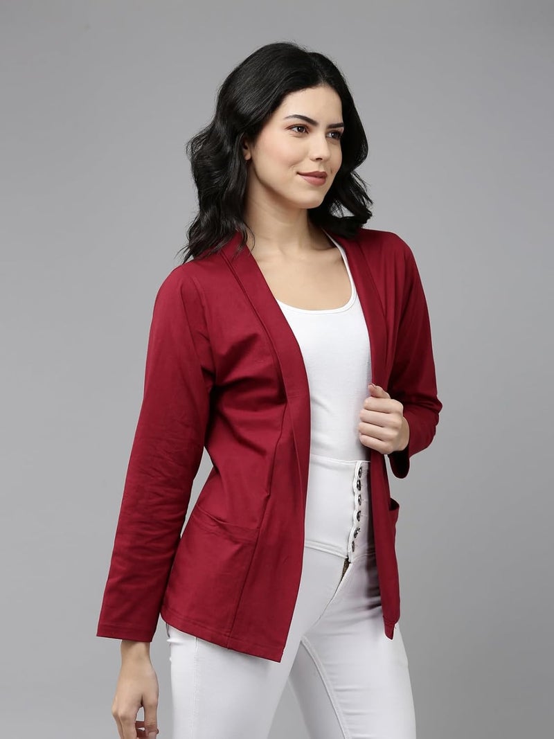 KRYPTIC Women Maroon Solid Long Sleeve Open Front Shrug - Image 4