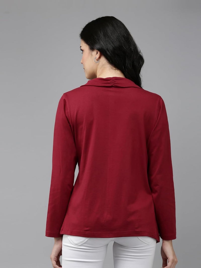 KRYPTIC Women Maroon Solid Long Sleeve Open Front Shrug - Image 3