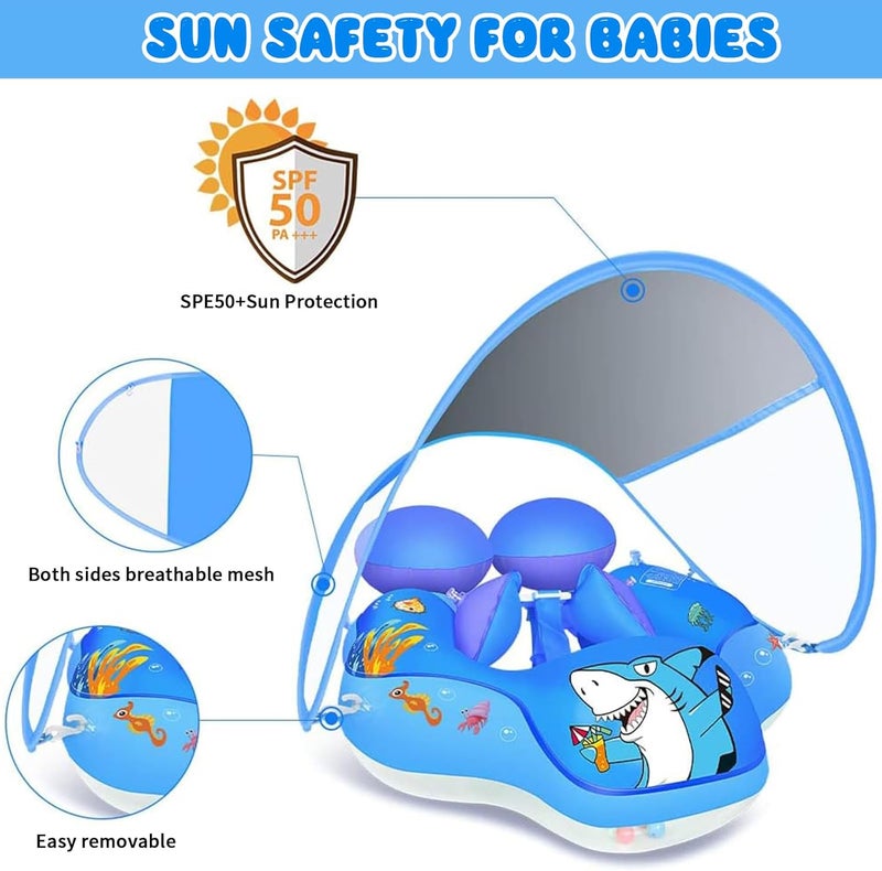 Pomefar Baby Swimming Float with UPF50+ Sun Canopy Baby Floats for Pool No Flip Overbaby Pool for Baby Age of 3-36 Months - Image 2