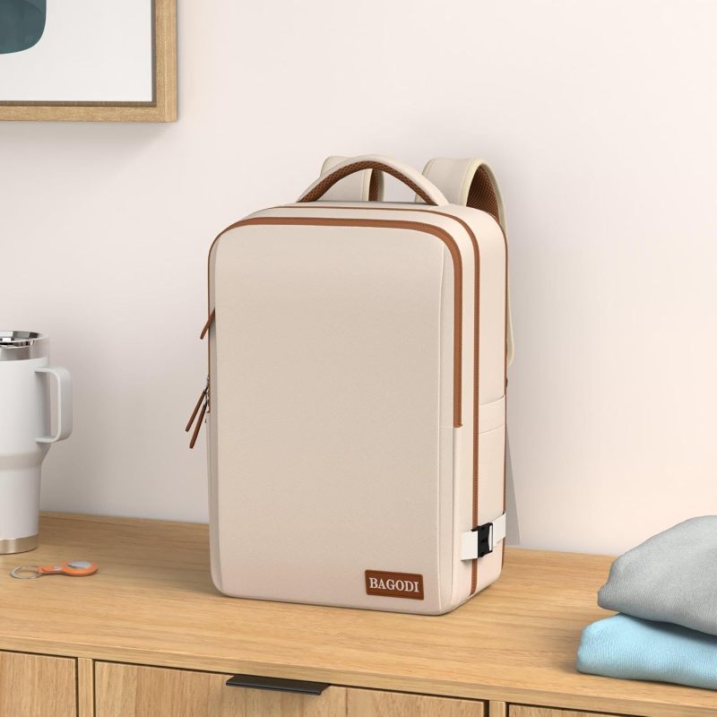 Travel Laptop Backpack: 46*29*18cm Khaki 40L Flight Approved, Waterproof Durable Polyester, Anti-Theft Back Pocket - USB Charging Port, Convertible Design for IATA Flights, Hiking, College, Weekend Ge - Image 2