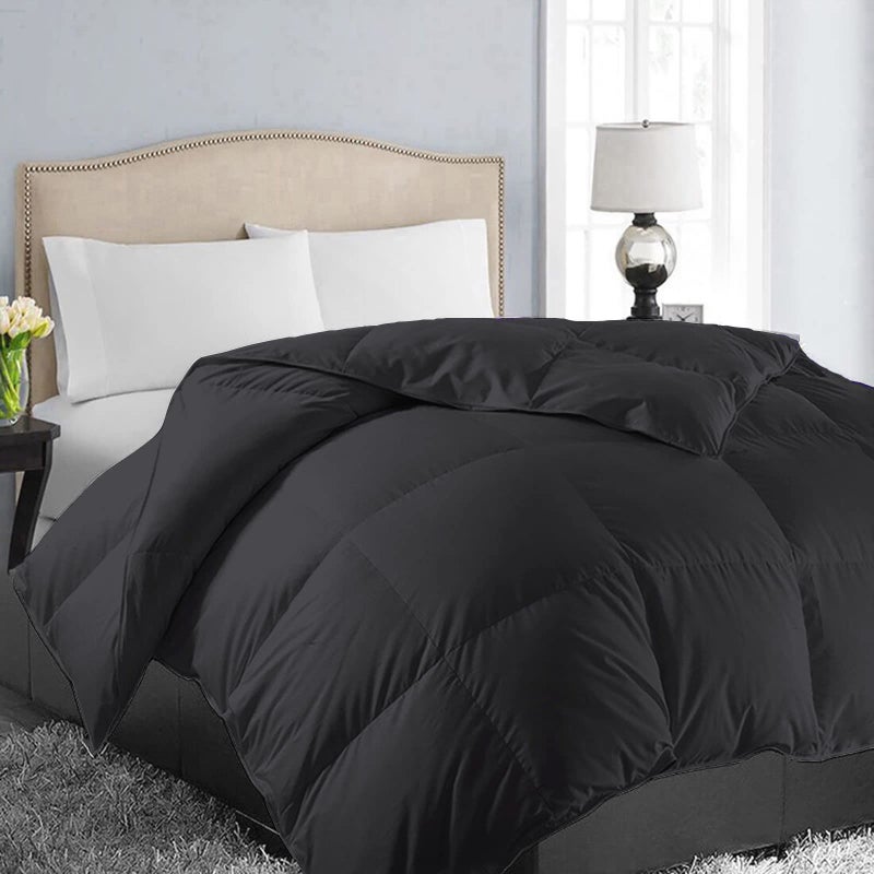 EASELAND Queen Size Down Alternative Comforter - Quilted Duvet Insert for All Seasons, Soft Lightweight with Corner Tabs, Summer Winter Warm Bedding, Black 88Ã—88 Inches - Image 1