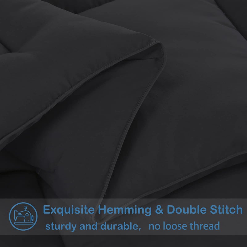 EASELAND Queen Size Down Alternative Comforter - Quilted Duvet Insert for All Seasons, Soft Lightweight with Corner Tabs, Summer Winter Warm Bedding, Black 88Ã—88 Inches - Image 5