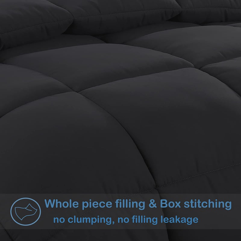 EASELAND Queen Size Down Alternative Comforter - Quilted Duvet Insert for All Seasons, Soft Lightweight with Corner Tabs, Summer Winter Warm Bedding, Black 88Ã—88 Inches - Image 3
