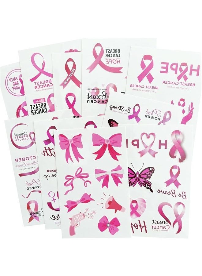 Leoars - Pink Ribbon Tattoos,Breast Cancer Awareness Temporary Tattoo,Pink Butterfly Tattoo Sticker, 10-Sheet - Image 1