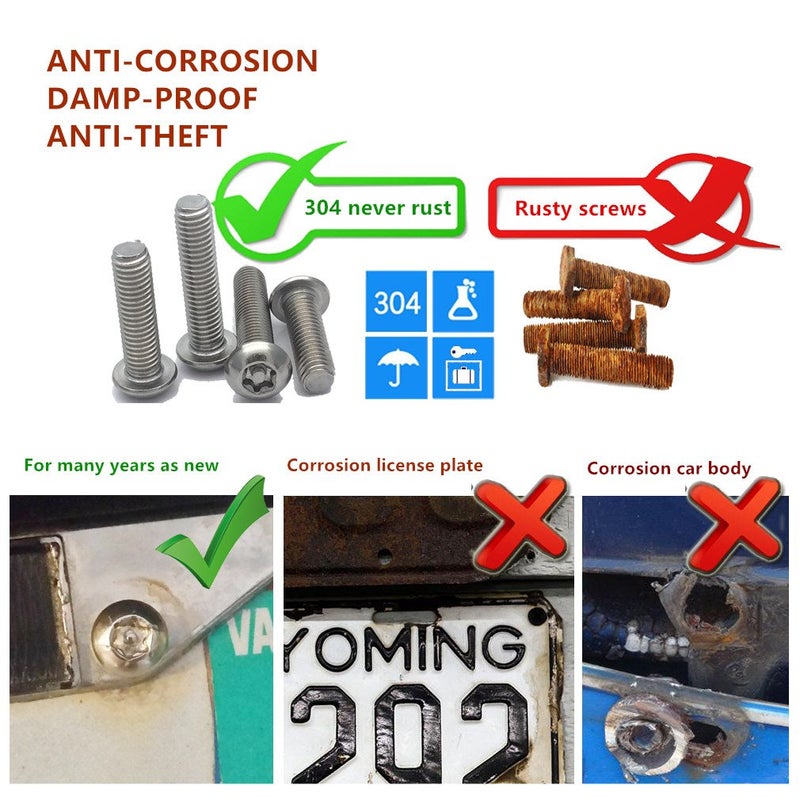 Aootf License Plate Screws- Anti Theft Car Plate Screws Bolts, Stainless Steel Security Fasteners Hardware for Front Rear Tag Plates, with Black Chrome Caps - Image 4