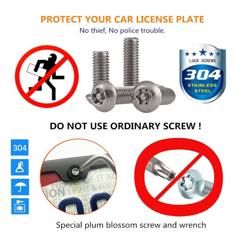 Aootf License Plate Screws- Anti Theft Car Plate Screws Bolts, Stainless Steel Security Fasteners Hardware for Front Rear Tag Plates, with Black Chrome Caps - Image 3