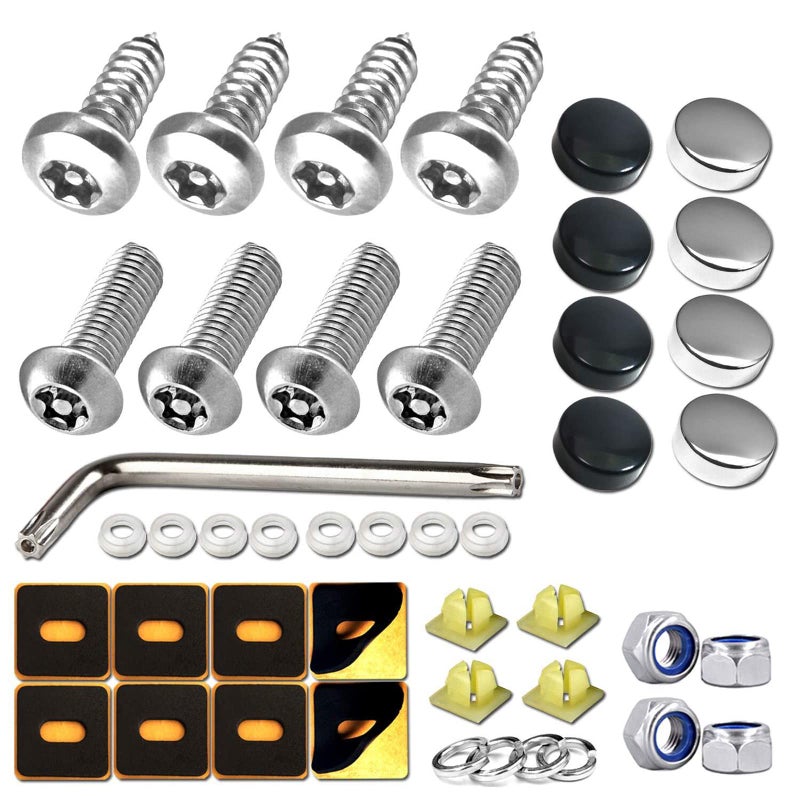 Aootf License Plate Screws- Anti Theft Car Plate Screws Bolts, Stainless Steel Security Fasteners Hardware for Front Rear Tag Plates, with Black Chrome Caps - Image 1