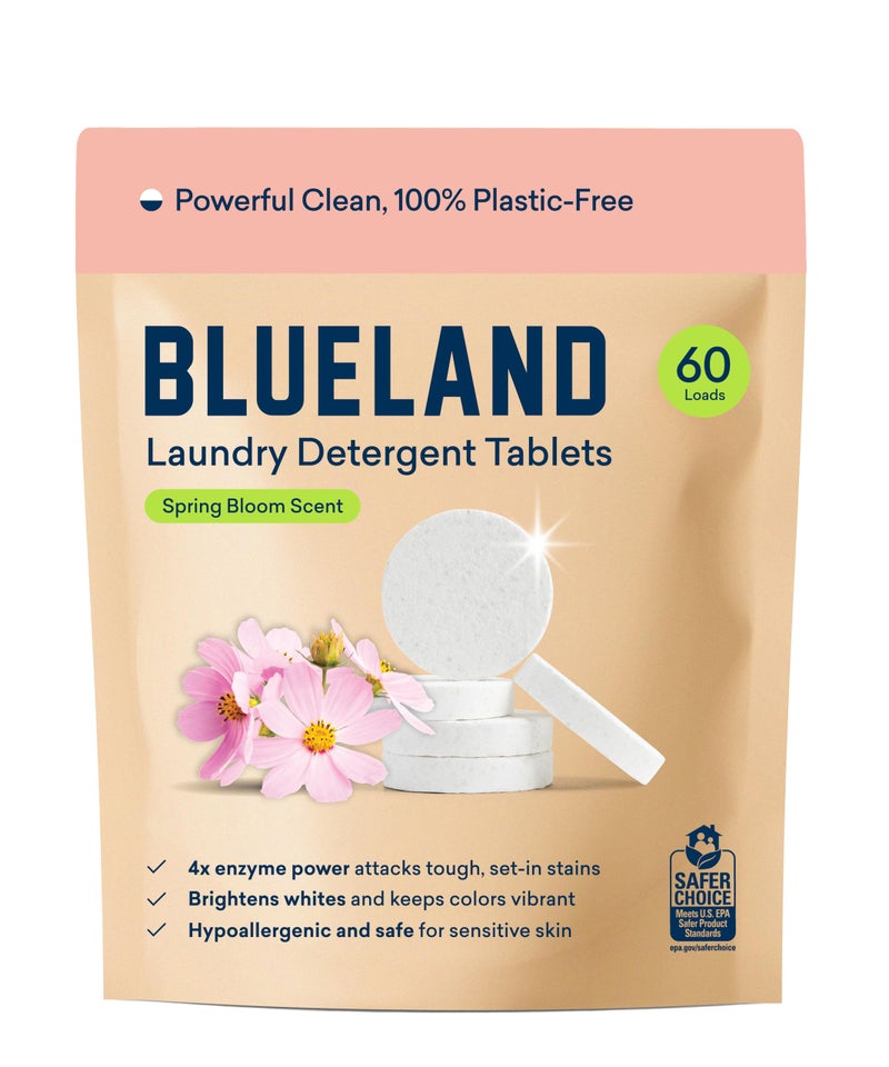 BLUELAND Laundry Detergent Tablets, 60 Count, Spring Bloom Scent, Plastic-Free Eco-Friendly Pods, Sheets, Liquid Alternative - Safe for Sensitive Skin, Gentle - Image 1