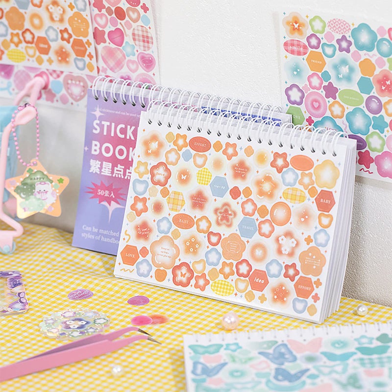 Doraking Colorful Sticker Book, 50 Sheets Shiny Love Bubble Heart Butterfly Ribbon Cute Stickers for Junk Journal Arts Craft Greeting Cards Scrapbook Supplies Home Decoration, DIY Deco Stickers (A) - Image 2