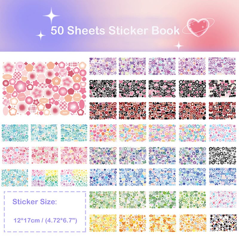 Doraking Colorful Sticker Book, 50 Sheets Shiny Love Bubble Heart Butterfly Ribbon Cute Stickers for Junk Journal Arts Craft Greeting Cards Scrapbook Supplies Home Decoration, DIY Deco Stickers (A) - Image 4