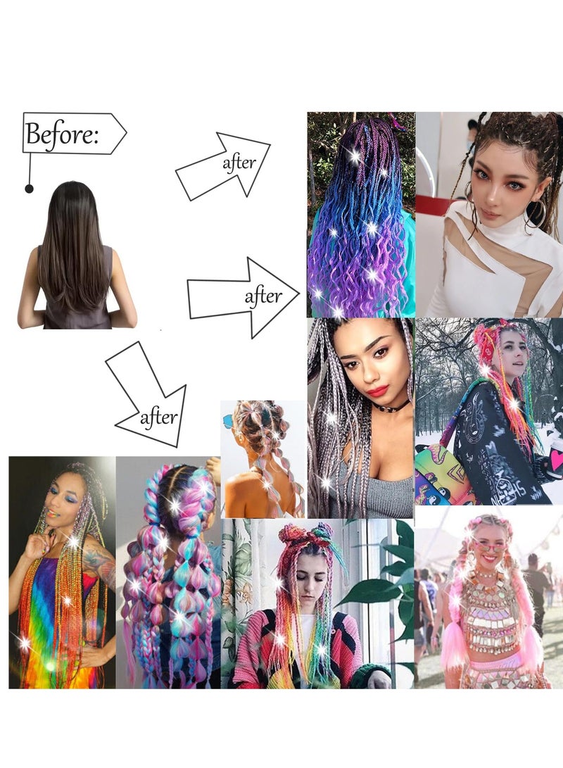 Excefore 24 Inch Multi-Colored Braiding Hair Extensions with Sparkly Tinsel, Durable Synthetic Hair for Women and Girls - 3 Tone Box Braids Twist (2 Pcs, Green - Blue Gradient) - Image 5