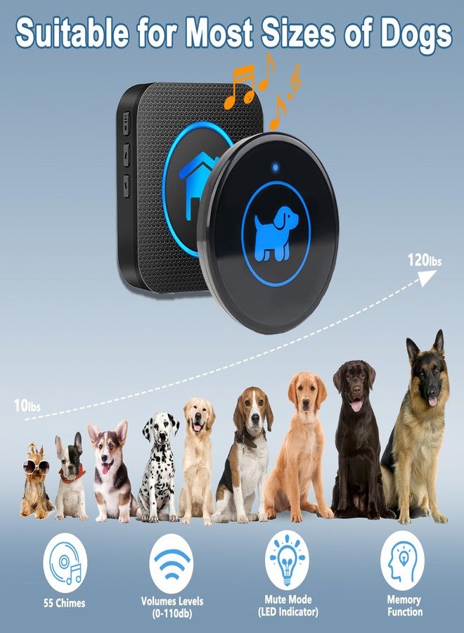 Cangecit High Sensitivity Dog Door Bell 2026 Version, Dog Doorbells for Potty Training – Dog Bells to Go Outside, 1000Feet Range, Waterproof Button, 55 Melodies & 5 Notification Modes (1 Button) - Image 4