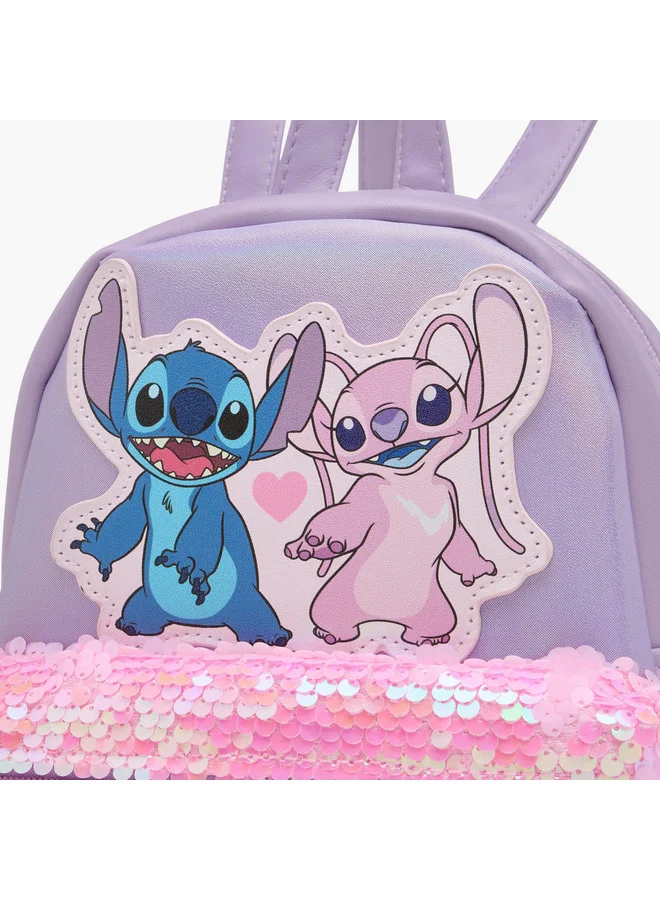 Disney Girls Stitch and Angel Sequin Embellished Backpack with Adjustable Shoulder Straps and Zip Closure