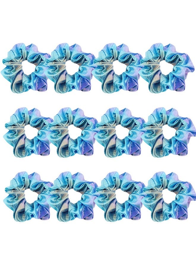 KOOMAGIC 12 Pcs Shiny Metallic Cheer Dance Colorful Party Favor Hair Scrunchies School Performance/Sports/Practice/Party Sparkling Color Scrunchie Ponytail Holder Wrist For Girls Cosplay Show (Double Blue) - Image 1