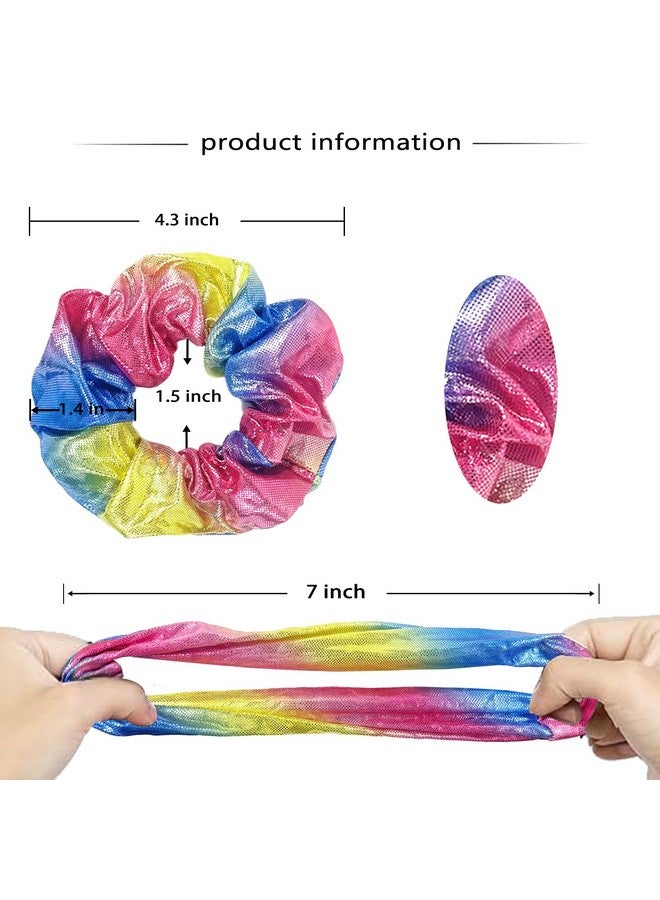 KOOMAGIC 12 Pcs Shiny Metallic Cheer Dance Colorful Party Favor Hair Scrunchies School Performance/Sports/Practice/Party Sparkling Color Scrunchie Ponytail Holder Wrist For Girls Cosplay Show (Double Blue) - Image 2