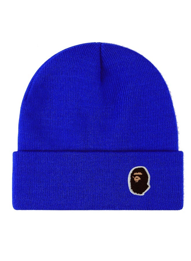 BAPE Bright Royal Blue Knit Beanie with Embroidered Ape Head Logo