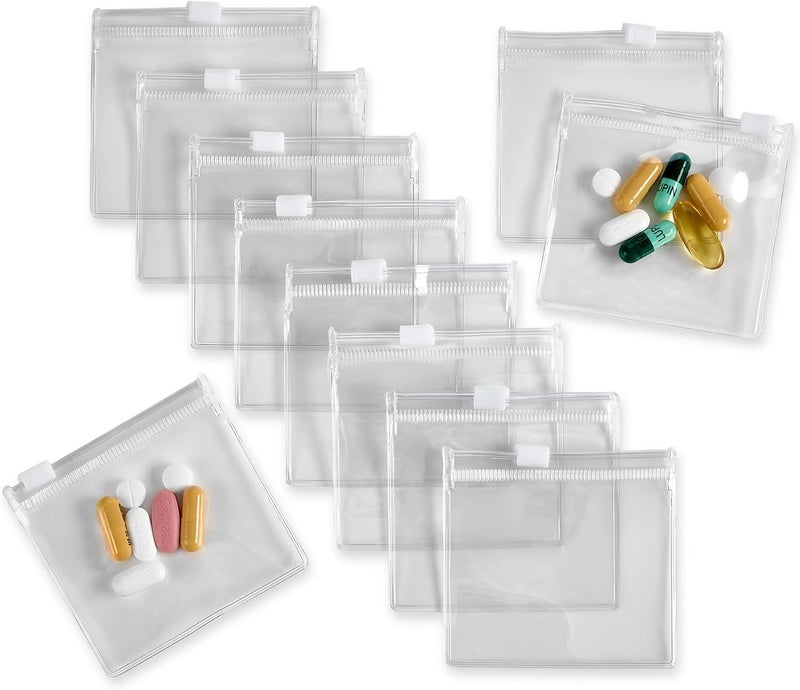 MEDca Zippered Pill Pouch Bags - 12 Pcs, Slide Lock Clear Plastic Mini Bags, BPA-Free for Pills Vitamins, Supplements, Medications, Jewelry, Crafts, Small Objects - Self-Sealing, Reusable, Travel-Friendly