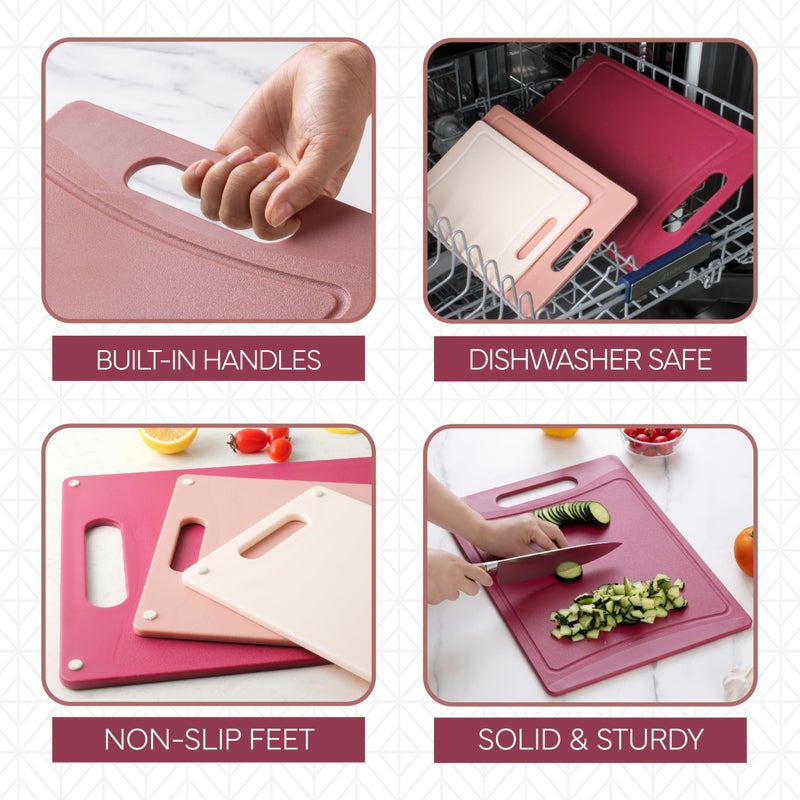 COOK WITH COLOR Non-Slip Cutting Board Set â€“ Kitchen Essentials with Easy Grip Handle for Meat, Veggies, and Fruits, 3 Cutting Boards, Rose - Image 4