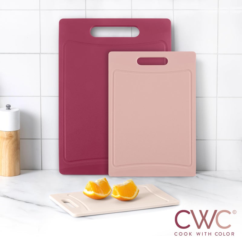 COOK WITH COLOR Non-Slip Cutting Board Set â€“ Kitchen Essentials with Easy Grip Handle for Meat, Veggies, and Fruits, 3 Cutting Boards, Rose - Image 3