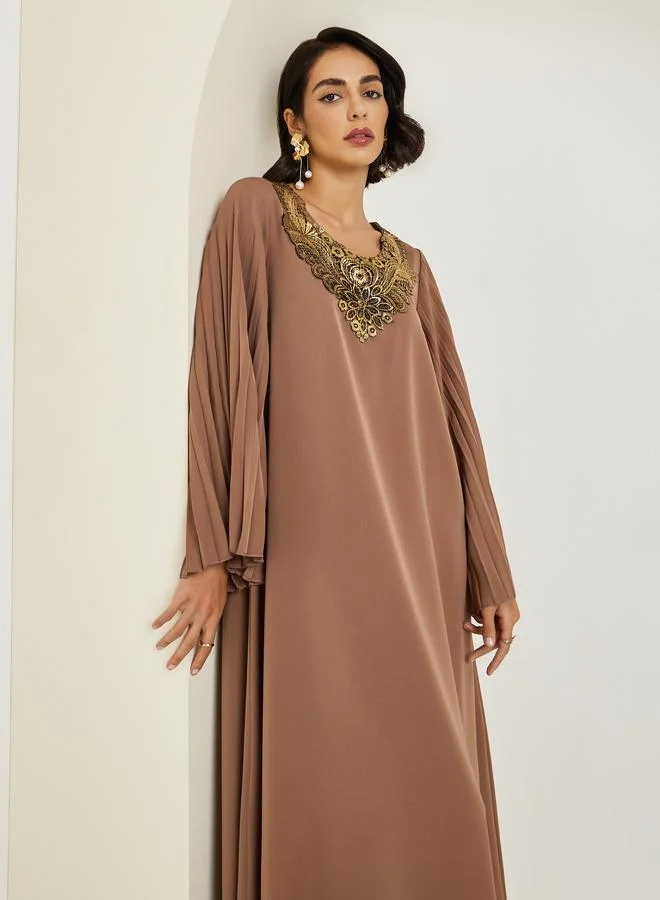 Amirah  Women Brown Embellished A-Line Jalabiya for Women | Best Price UAE