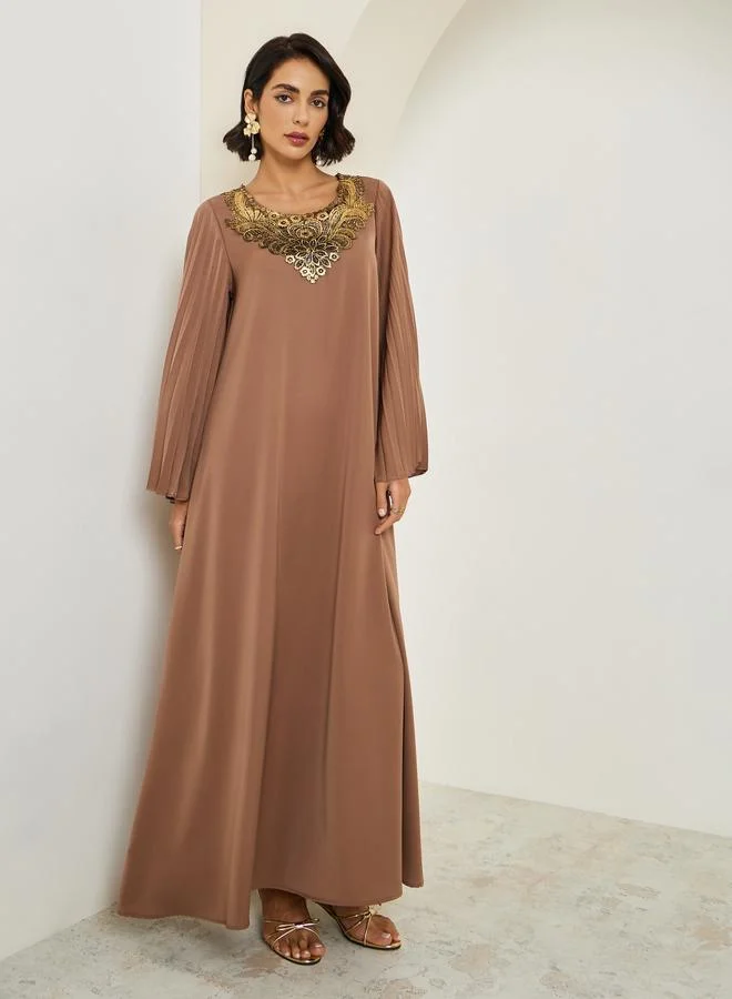 Amirah  Women Brown Embellished A-Line Jalabiya for Women | Best Price UAE