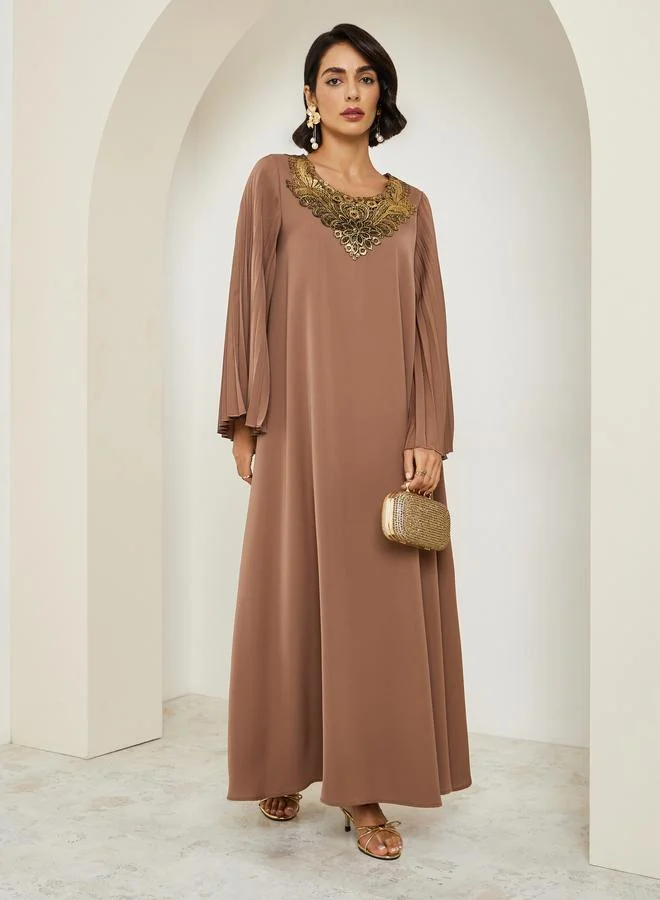 Women Brown Embellished A-Line Jalabiya