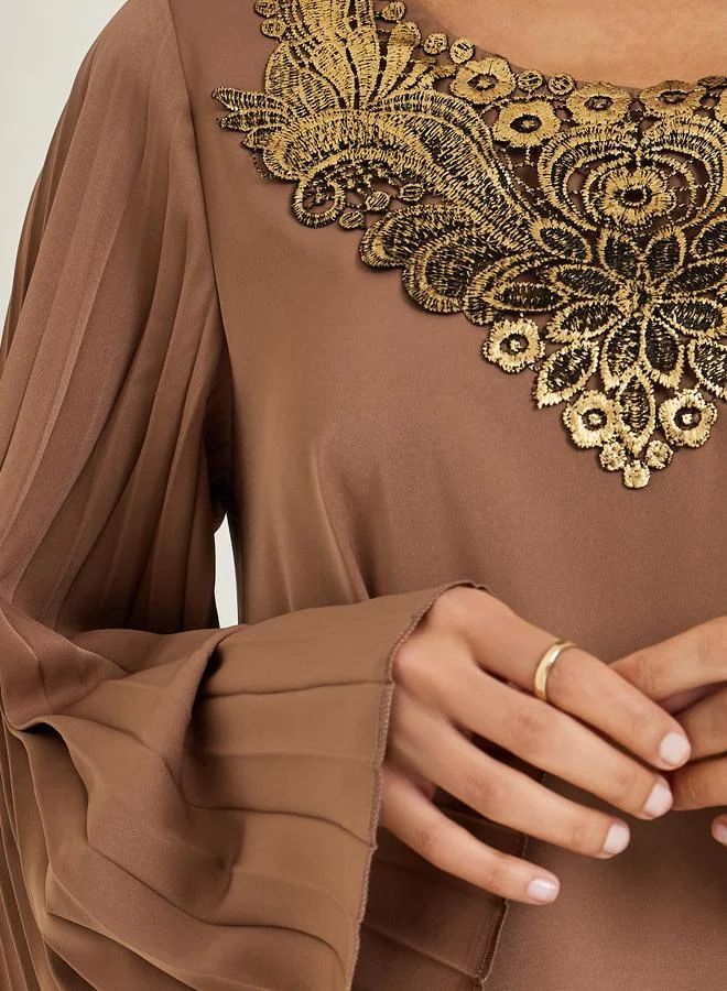 Amirah  Women Brown Embellished A-Line Jalabiya for Women | Best Price UAE