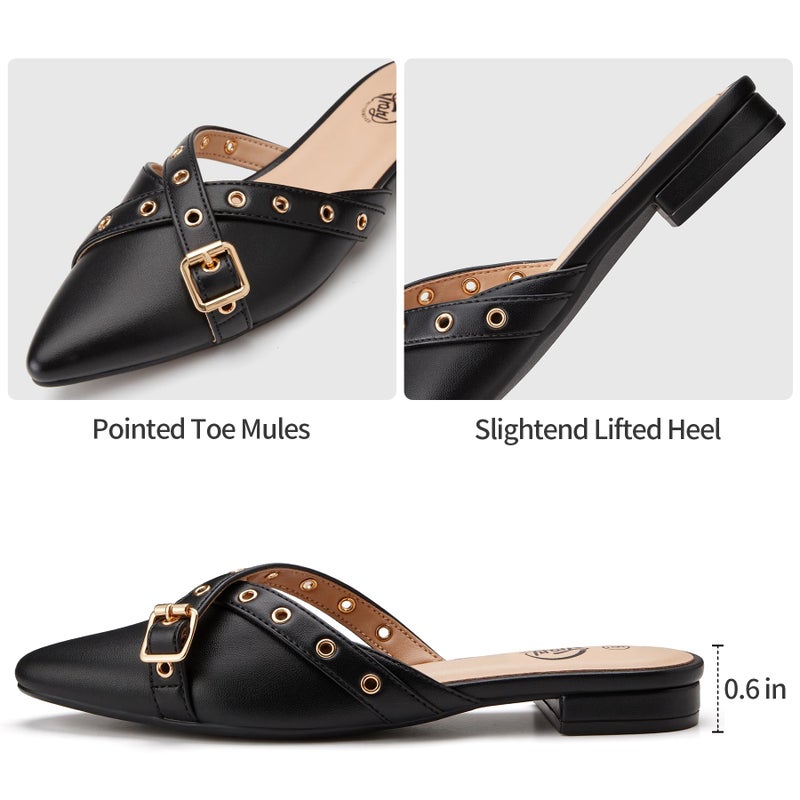 Trary Mules for Women,Comfortable Pointed Toe Flats,Backless Loafers Slip-Ons Women's Clogs,Business Casual Fall Winter Shoes Women Dressy Black - Image 4