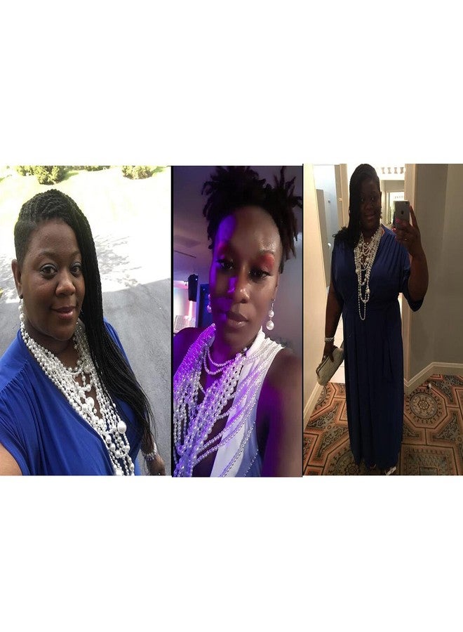 جريس جون قلادة طويلة من سلسلة متعددة الطبقات من اللؤلؤ الصناعي من GRACE JUN (قلادة فضية بيضاء + أقراط مثقوبة) - Image 5