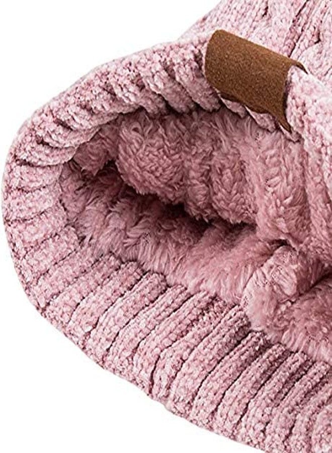 NTGS قبعة شتوية من NTGS للبنات والسيدات مزينة بكرات صوفية، مبطنة بفرو دافئ، قبعة تزلج سميكة وفضفاضة من نسيج محبوك، لون أسود - Image 4