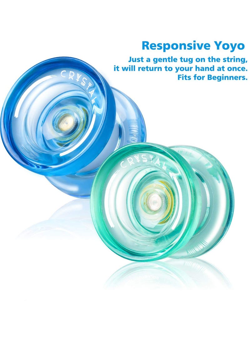 SYOSI Yoyo Children Beginners Intermediate Advanced Crystal Responsive Classic PC Yo Yo with 10 Strings 2 Pairs of Gloves for Girls Boys Men Women (Green/ Blue) - Image 2