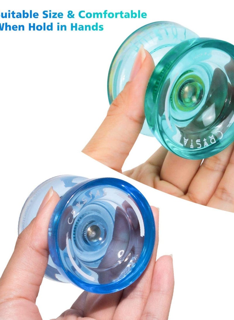 SYOSI Yoyo Children Beginners Intermediate Advanced Crystal Responsive Classic PC Yo Yo with 10 Strings 2 Pairs of Gloves for Girls Boys Men Women (Green/ Blue) - Image 3